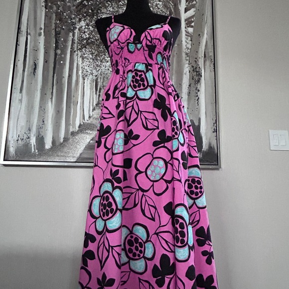 ZARA Printed Poplin Fuschia Pink Floral A Line Midi 100% Cotton Dress - Medium - Picture 5 of 12